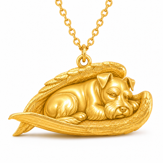 Soulyshine Schnauzer Standard natural ears The Sleeping Angel – Personalized Pet Necklace - 18K Gold Vermeil front