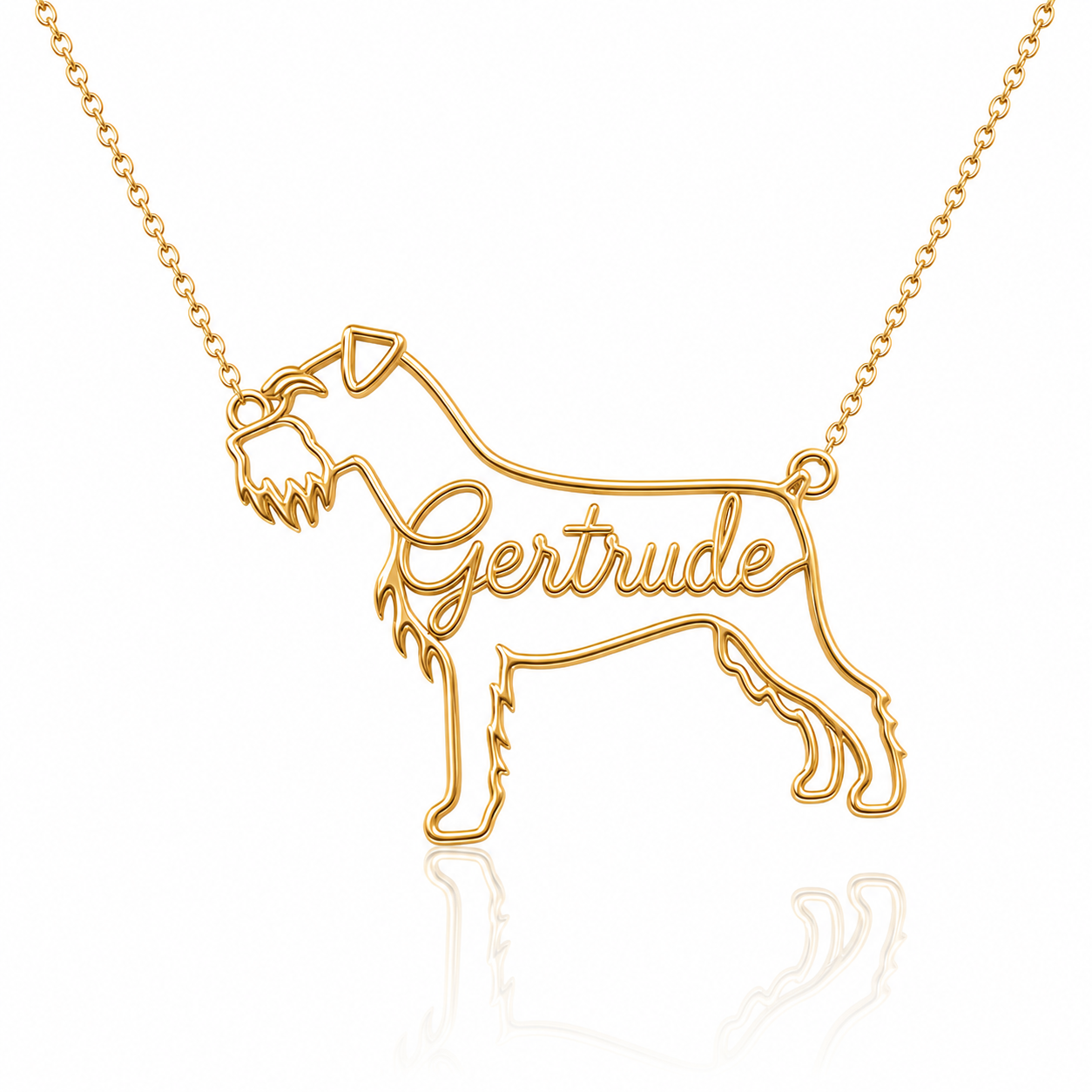 Soulyshine Schnauzer Standard natural ears personalized dog silhouette name necklace in gold - Gertrude design