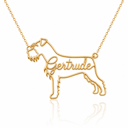 Soulyshine Schnauzer Standard natural ears personalized dog silhouette name necklace in gold - Gertrude design