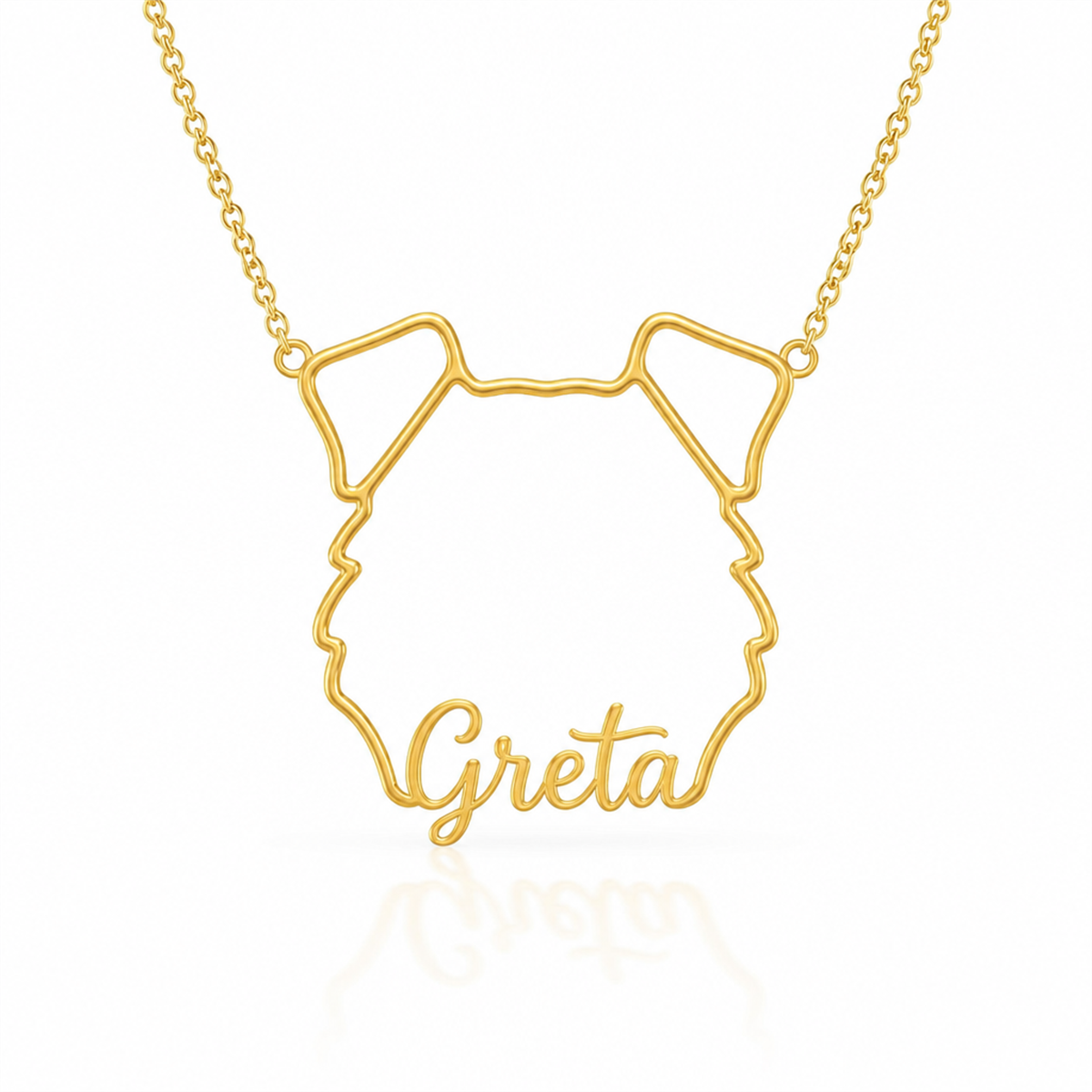 Soulyshine Schnauzer - Standard, natural ears personalized outline pet face and name necklace in gold