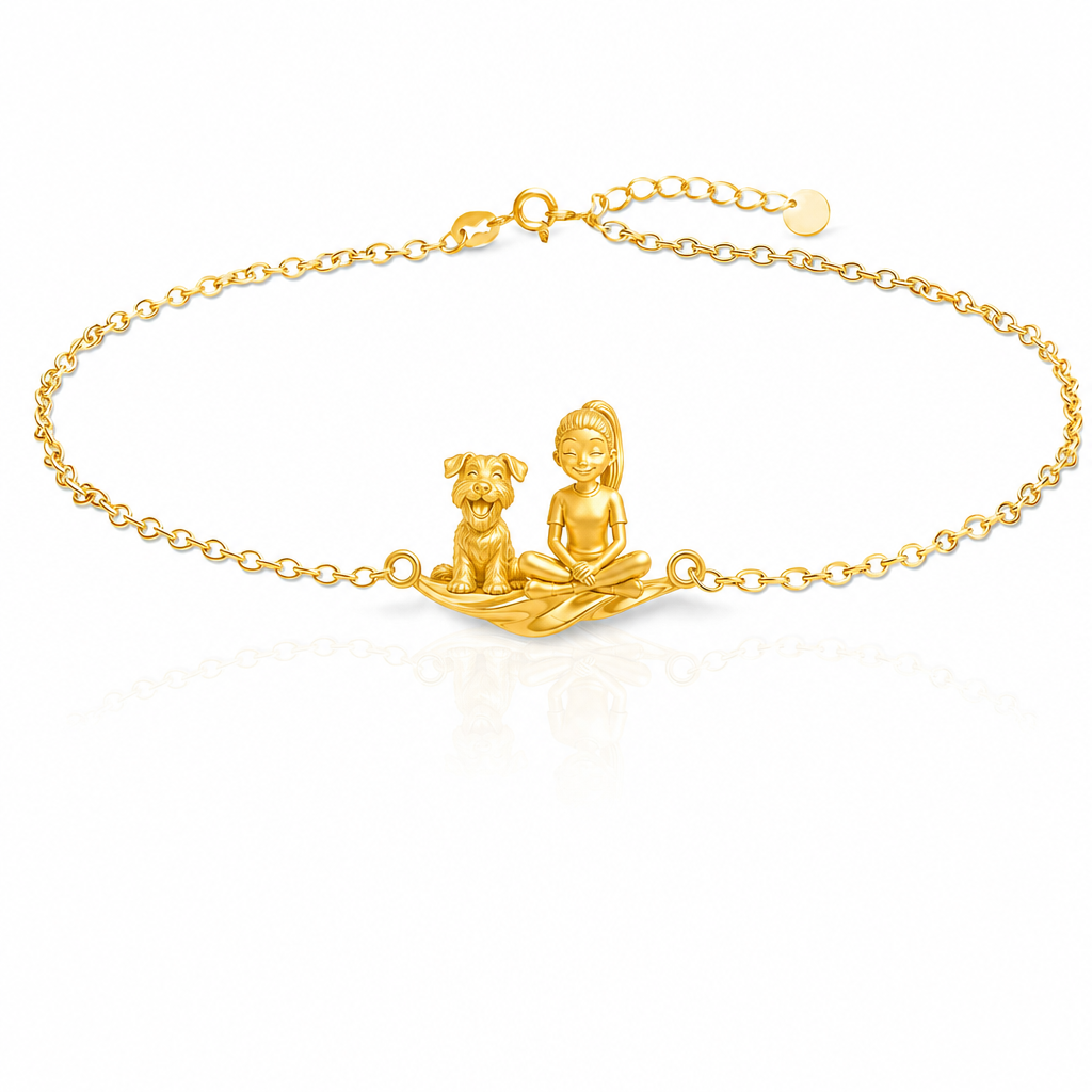Personalized Schnauzer girl and dog bracelet in 18K gold vermeil