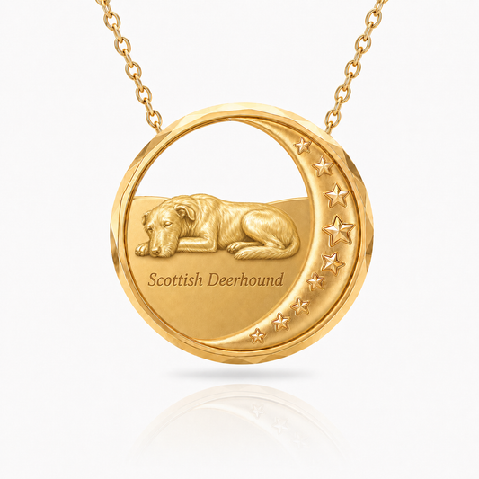 SoulyShine Scottish Deerhound Starry Slumber – Personalized Pet in The Moon Necklace - 18K Gold Vermeil front
