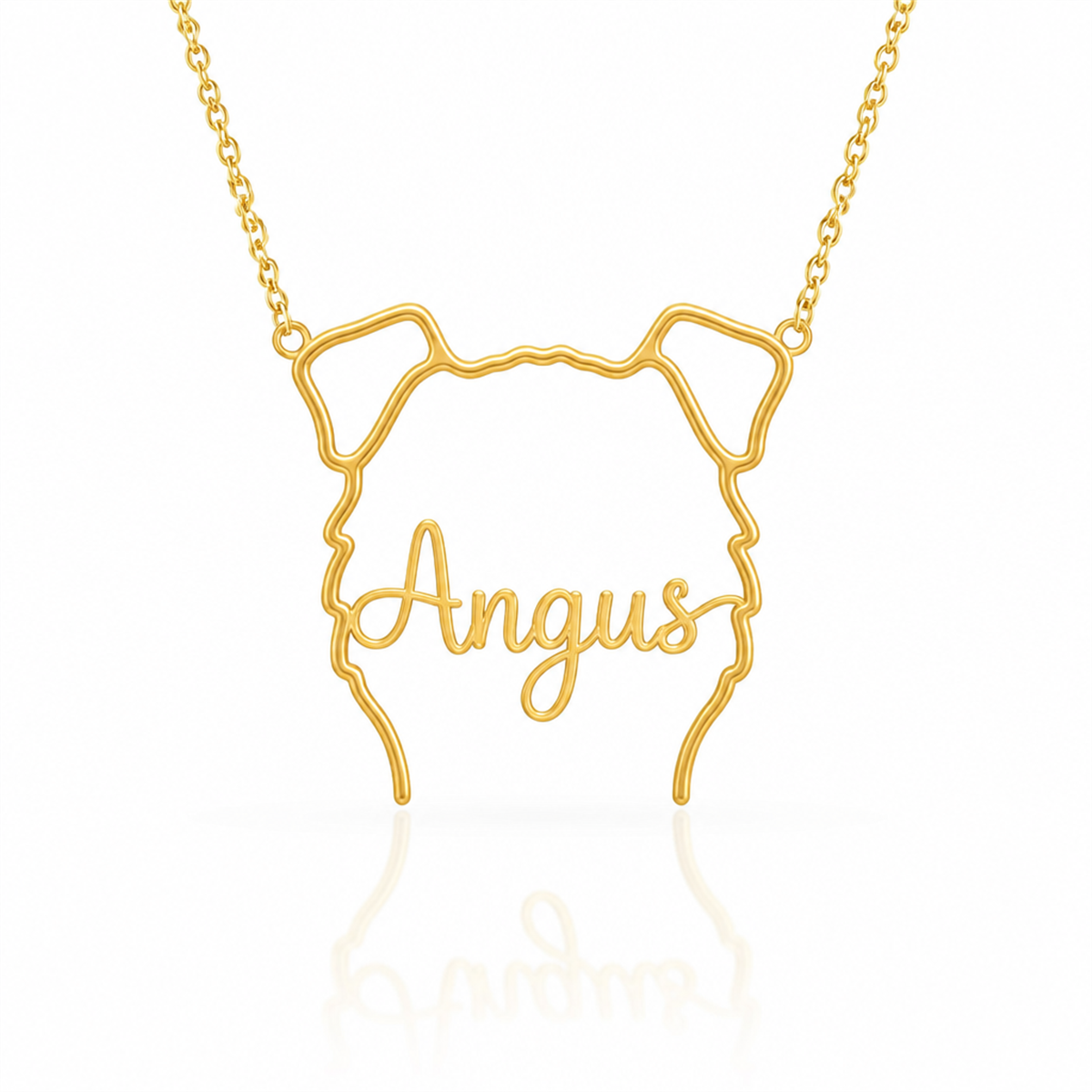 Soulyshine Scottish Deerhound personalized outline pet face and name necklace in gold