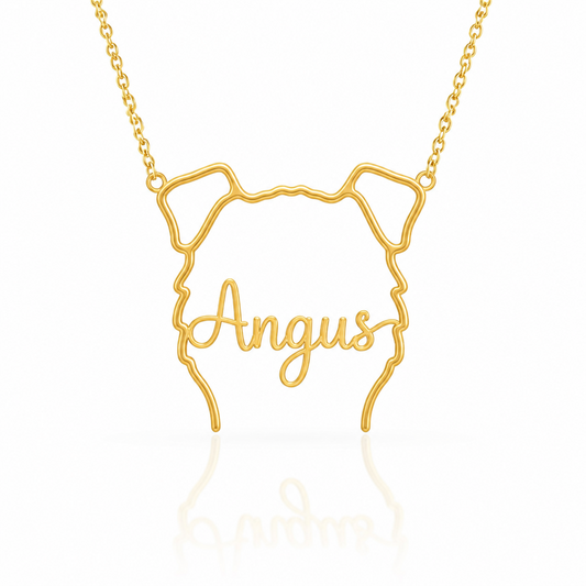 Soulyshine Scottish Deerhound personalized outline pet face and name necklace in gold