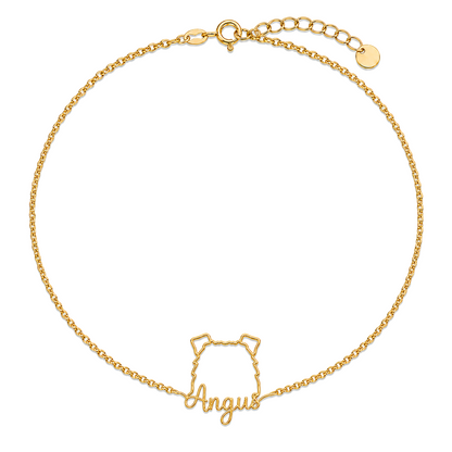 Soulyshine Scottish Deerhound Whisper Outline pet face and Angus name handcrafted bracelet - 18K Gold Vermeil front