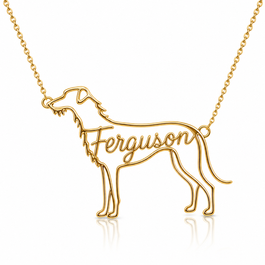 Soulyshine Scottish Deerhound personalized dog silhouette name necklace in gold - Ferguson design