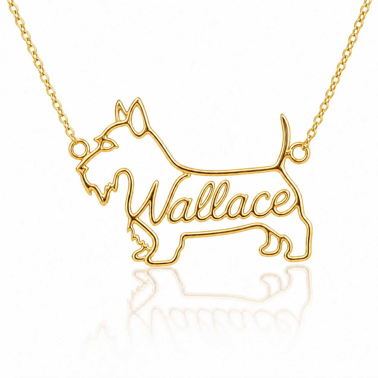 Soulyshine Scottish Terrier personalized dog silhouette name necklace in gold - Wallace design