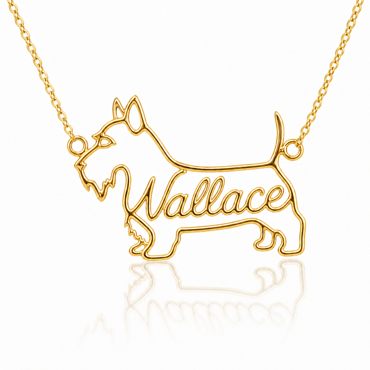 Soulyshine Scottish Terrier personalized dog silhouette name necklace in gold - Wallace design
