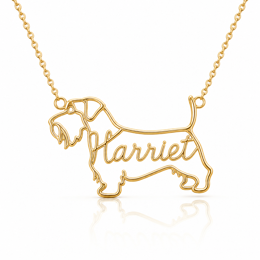 Soulyshine Sealyham Terrier personalized dog silhouette name necklace in gold - Harriet design