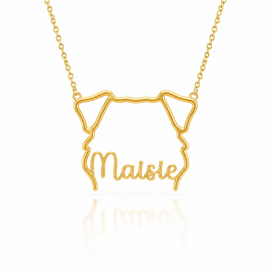 Soulyshine Sealyham Terrier personalized outline pet face and name necklace in gold
