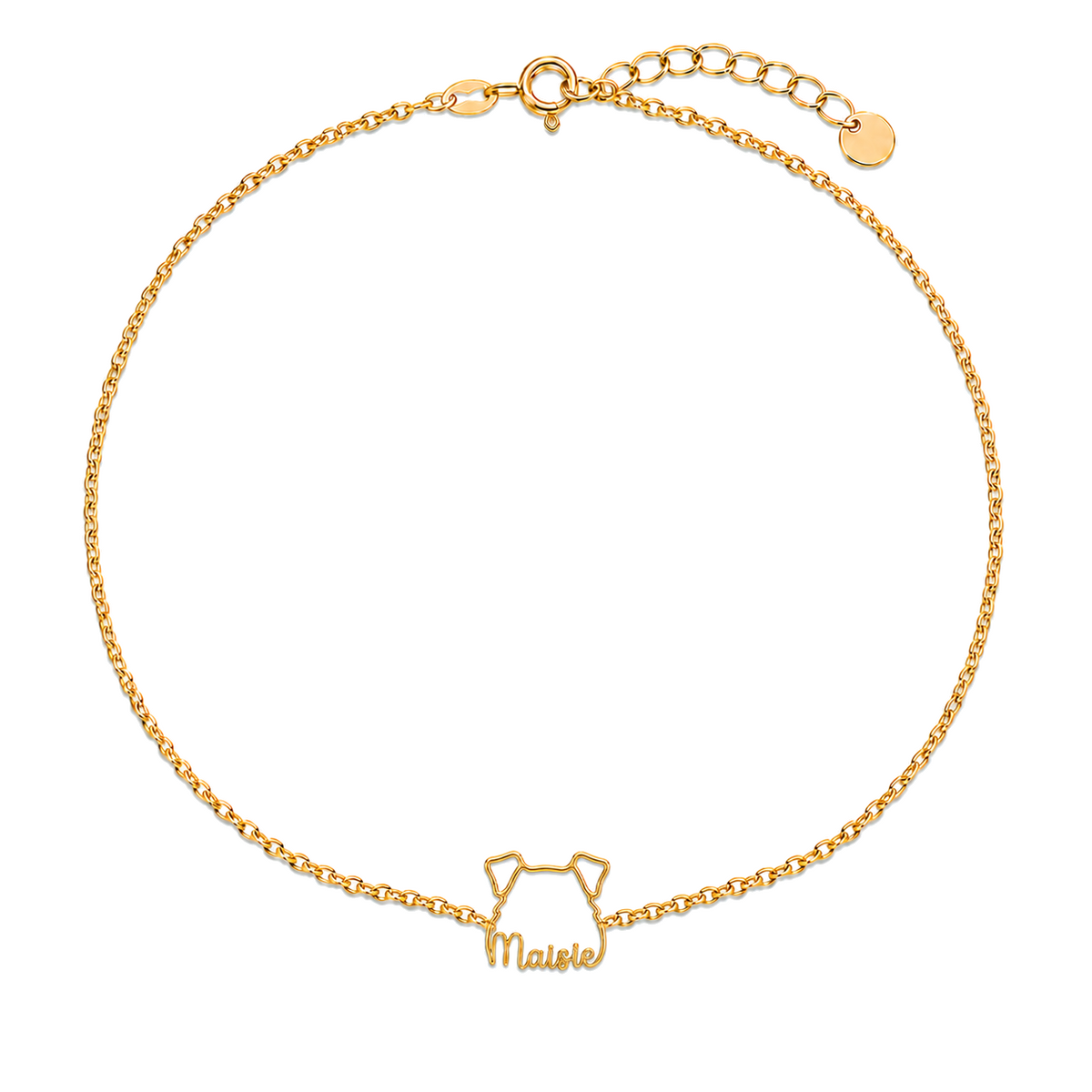 Soulyshine Sealyham Terrier Whisper Outline pet face and Maisie name handcrafted bracelet - 18K Gold Vermeil front