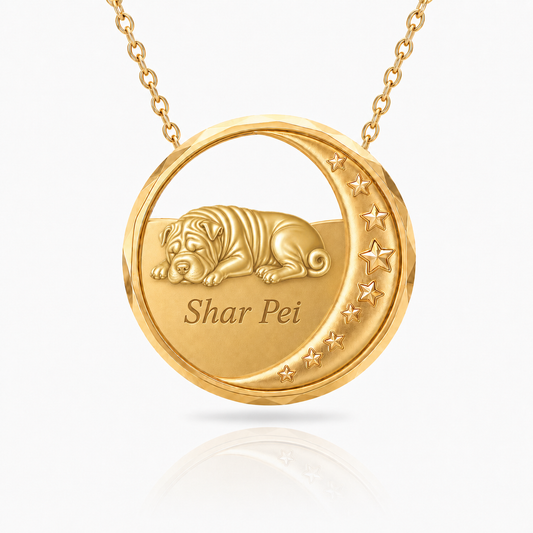 SoulyShine Shar Pei Starry Slumber – Personalized Pet in The Moon Necklace - 18K Gold Vermeil front