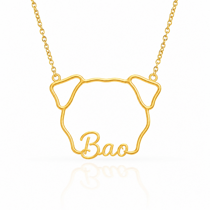 Soulyshine Shar-Pei personalized outline pet face and name necklace in gold