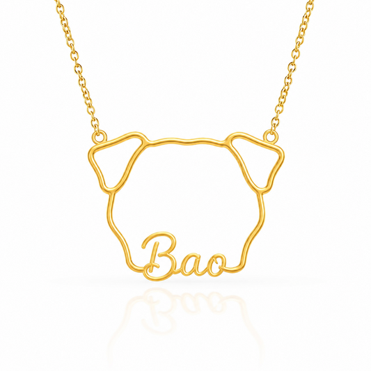 Soulyshine Shar-Pei personalized outline pet face and name necklace in gold