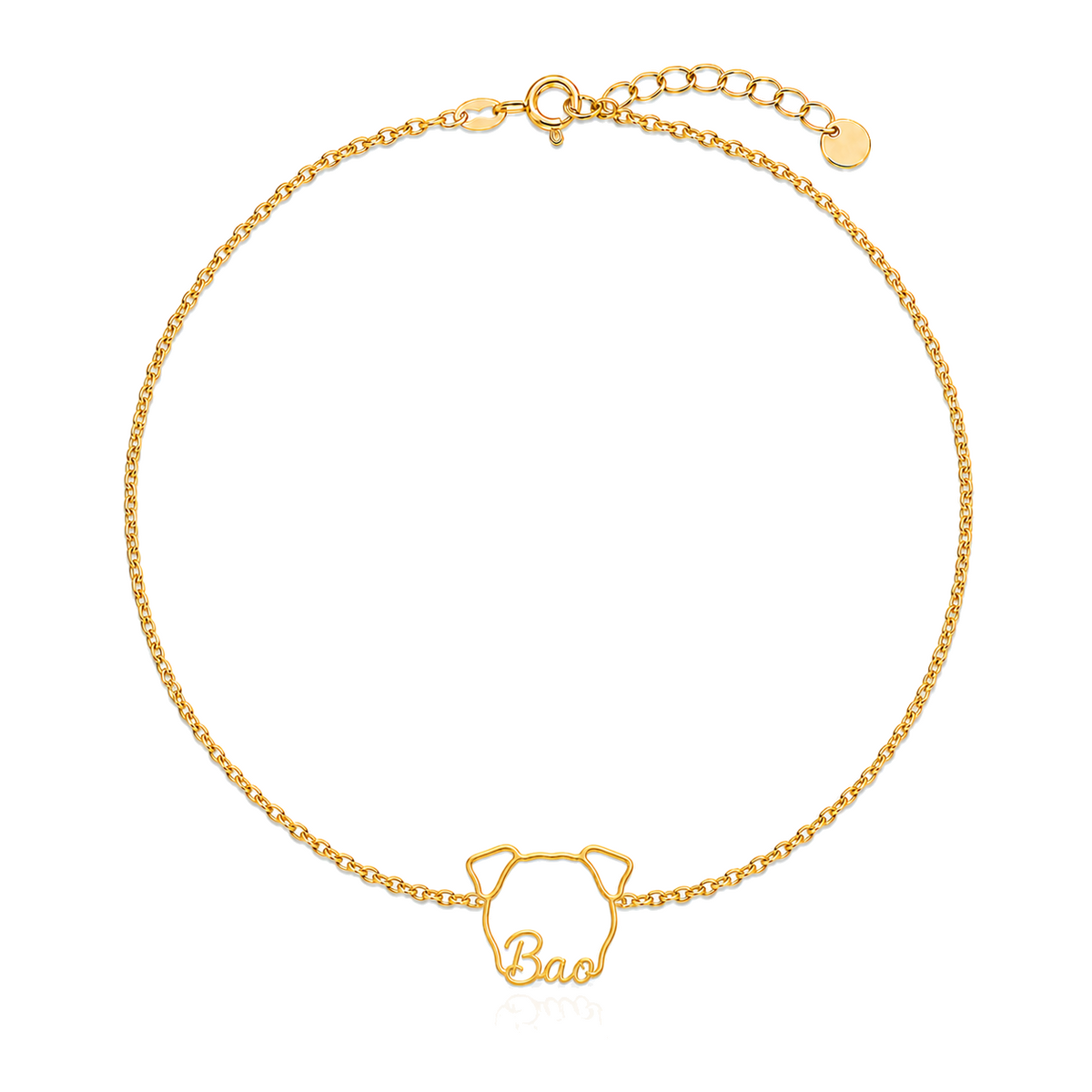 Soulyshine Shar-Pei Whisper Outline pet face and Bao name handcrafted bracelet - 18K Gold Vermeil front