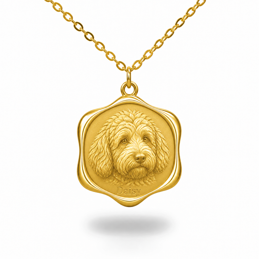 Soulyshine Sheepadoodle Precious Paw personalized pet photo necklace - 18K Gold Vermeil front
