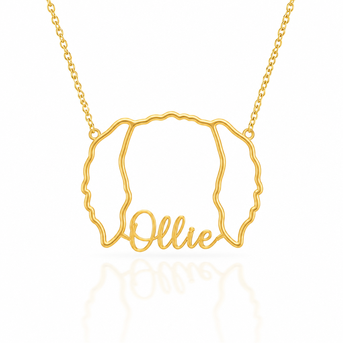 Soulyshine Sheepadoodle personalized outline pet face and name necklace in gold