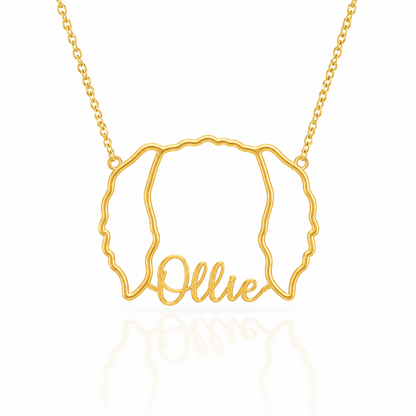 Soulyshine Sheepadoodle personalized outline pet face and name necklace in gold