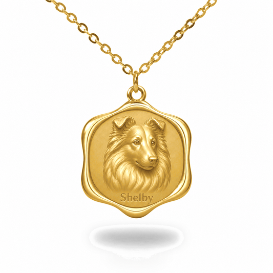 Soulyshine Shetland Sheepdog Precious Paw personalized pet photo necklace - 18K Gold Vermeil front