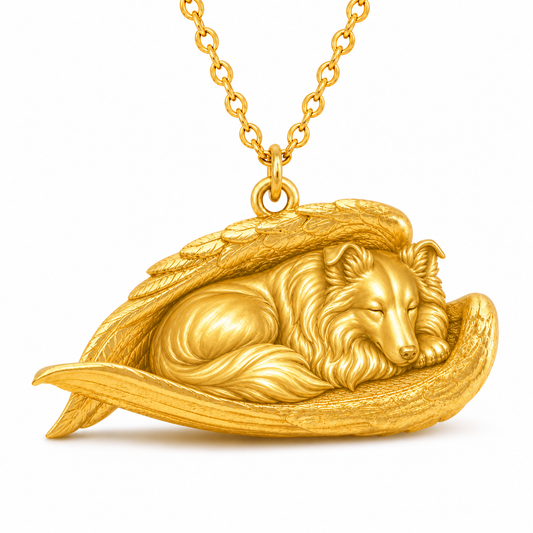 Soulyshine Shetland Sheepdog The Sleeping Angel – Personalized Pet Necklace - 18K Gold Vermeil front
