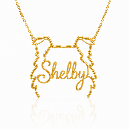 Soulyshine Shetland Sheepdog personalized outline pet face and name necklace in gold