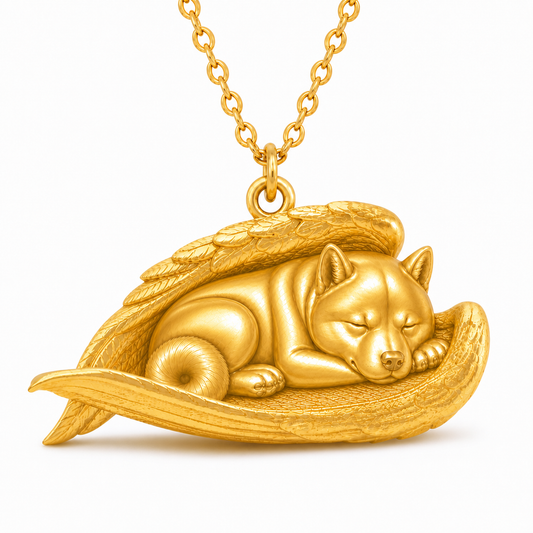 Soulyshine Shiba Inu The Sleeping Angel – Personalized Pet Necklace - 18K Gold Vermeil front