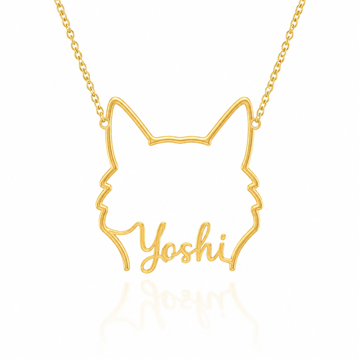 Soulyshine Shiba Inu personalized outline pet face and name necklace in gold