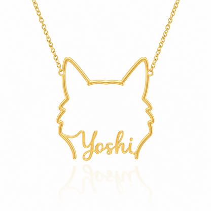 Soulyshine Shiba Inu personalized outline pet face and name necklace in gold