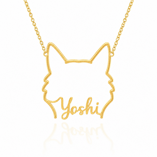 Soulyshine Shiba Inu personalized outline pet face and name necklace in gold