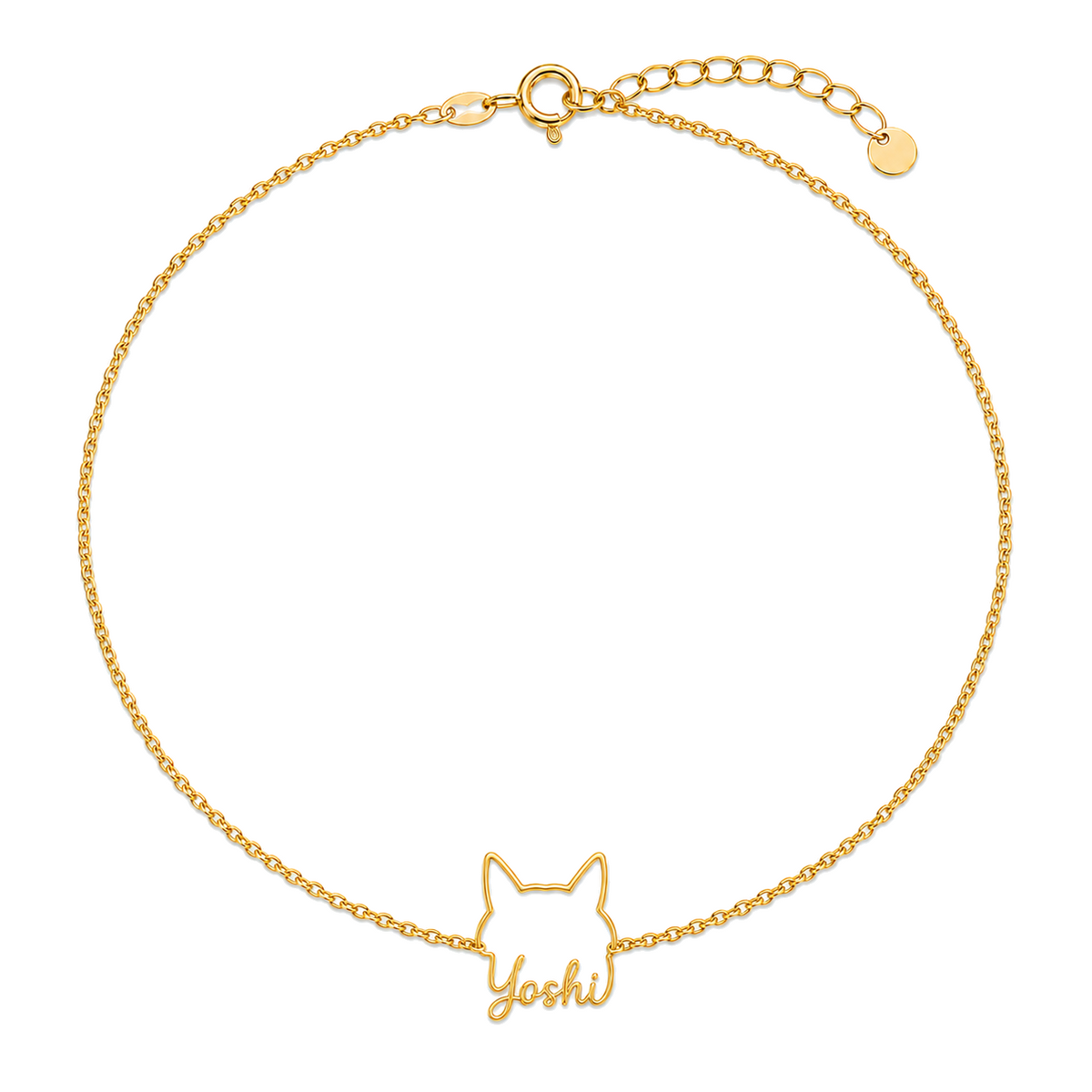 Soulyshine Shiba Inu Whisper Outline pet face and Yoshi name handcrafted bracelet - 18K Gold Vermeil front