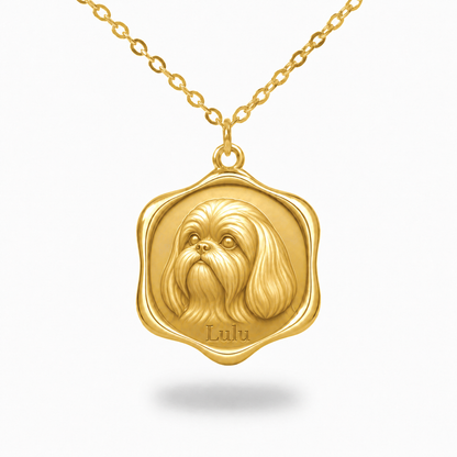 Soulyshine Shih Tzu - long coat Precious Paw personalized pet photo necklace - 18K Gold Vermeil front