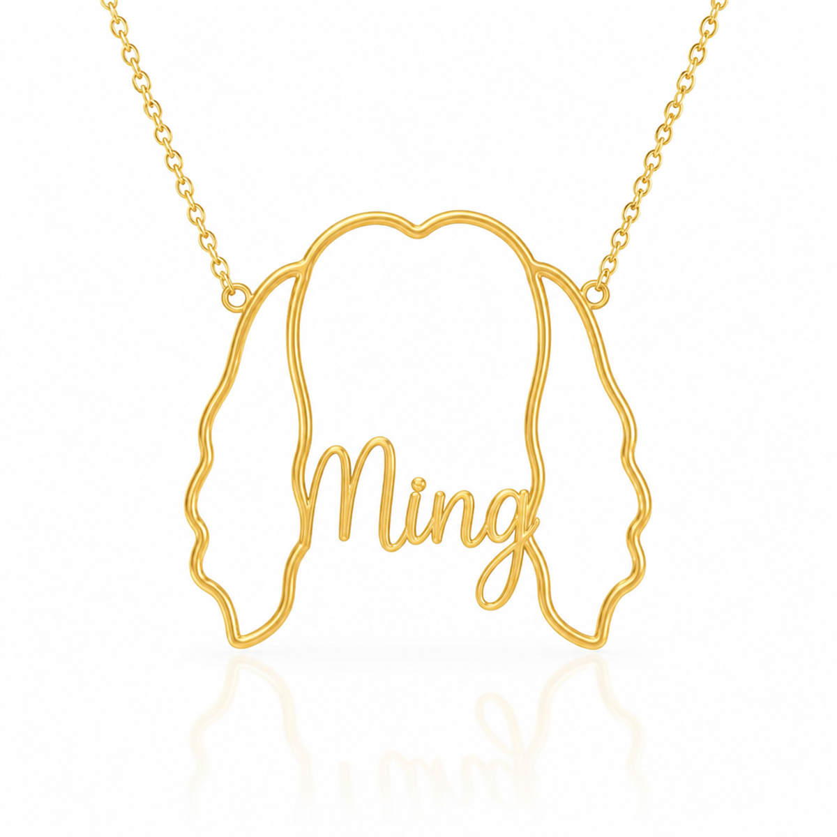 Soulyshine Shih Tzu - long coat personalized outline pet face and name necklace in gold