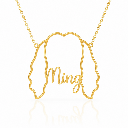 Soulyshine Shih Tzu - long coat personalized outline pet face and name necklace in gold