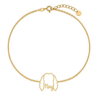 Soulyshine Shih Tzu - long coat Whisper Outline pet face and Ming name handcrafted bracelet - 18K Gold Vermeil front