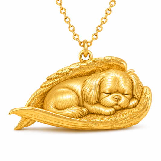 Soulyshine Shih Tzu puppy cut The Sleeping Angel – Personalized Pet Necklace - 18K Gold Vermeil front
