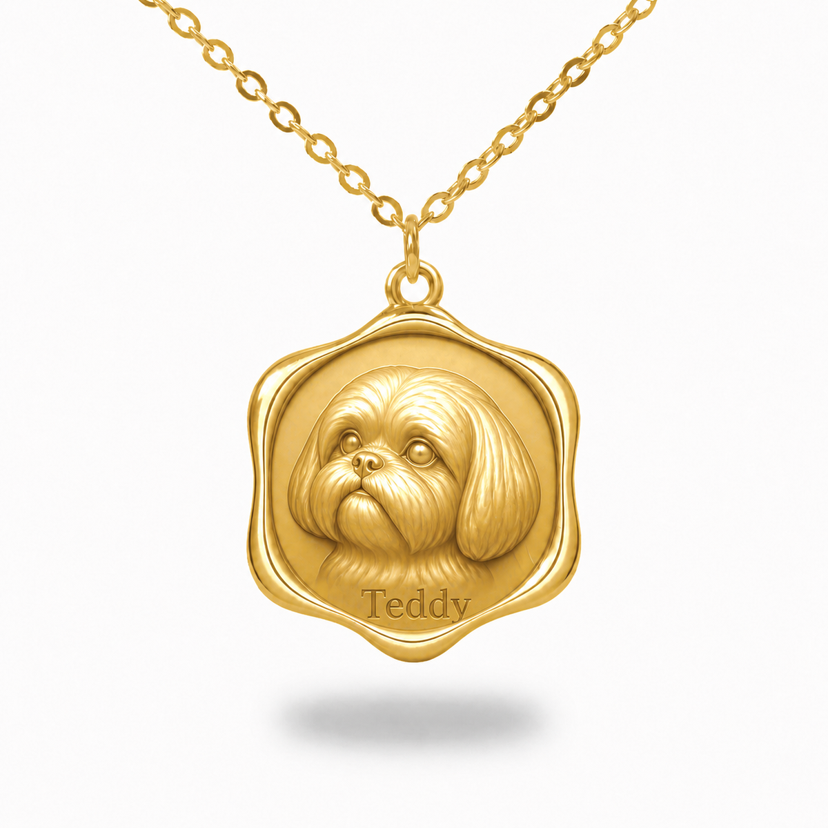 Soulyshine Shih Tzu - puppy cut Precious Paw personalized pet photo necklace - 18K Gold Vermeil front