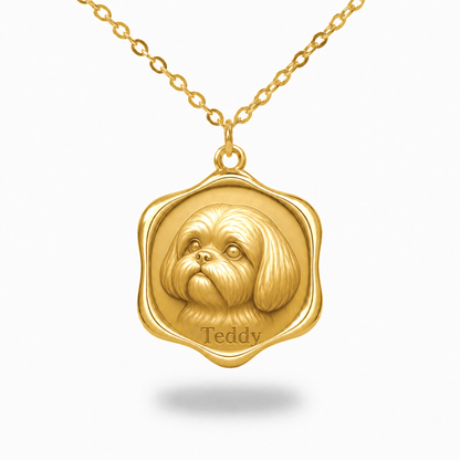 Soulyshine Shih Tzu - puppy cut Precious Paw personalized pet photo necklace - 18K Gold Vermeil front