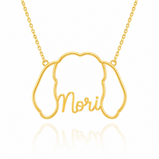 Soulyshine Shih Tzu - puppy cut personalized outline pet face and name necklace in gold