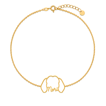 Soulyshine Shih Tzu - puppy cut Whisper Outline pet face and Nori name handcrafted bracelet - 18K Gold Vermeil front