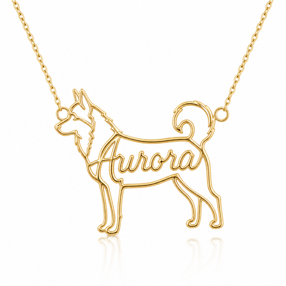 Soulyshine Siberian personalized dog silhouette name necklace in gold - Aurora design