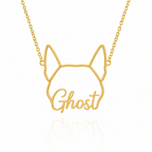 Soulyshine Siberian personalized outline pet face and name necklace in gold