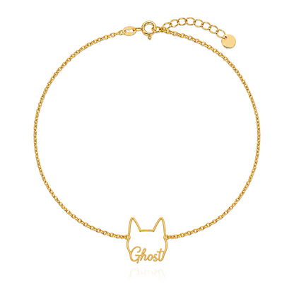 Soulyshine Siberian Whisper Outline pet face and Ghost name handcrafted bracelet - 18K Gold Vermeil front