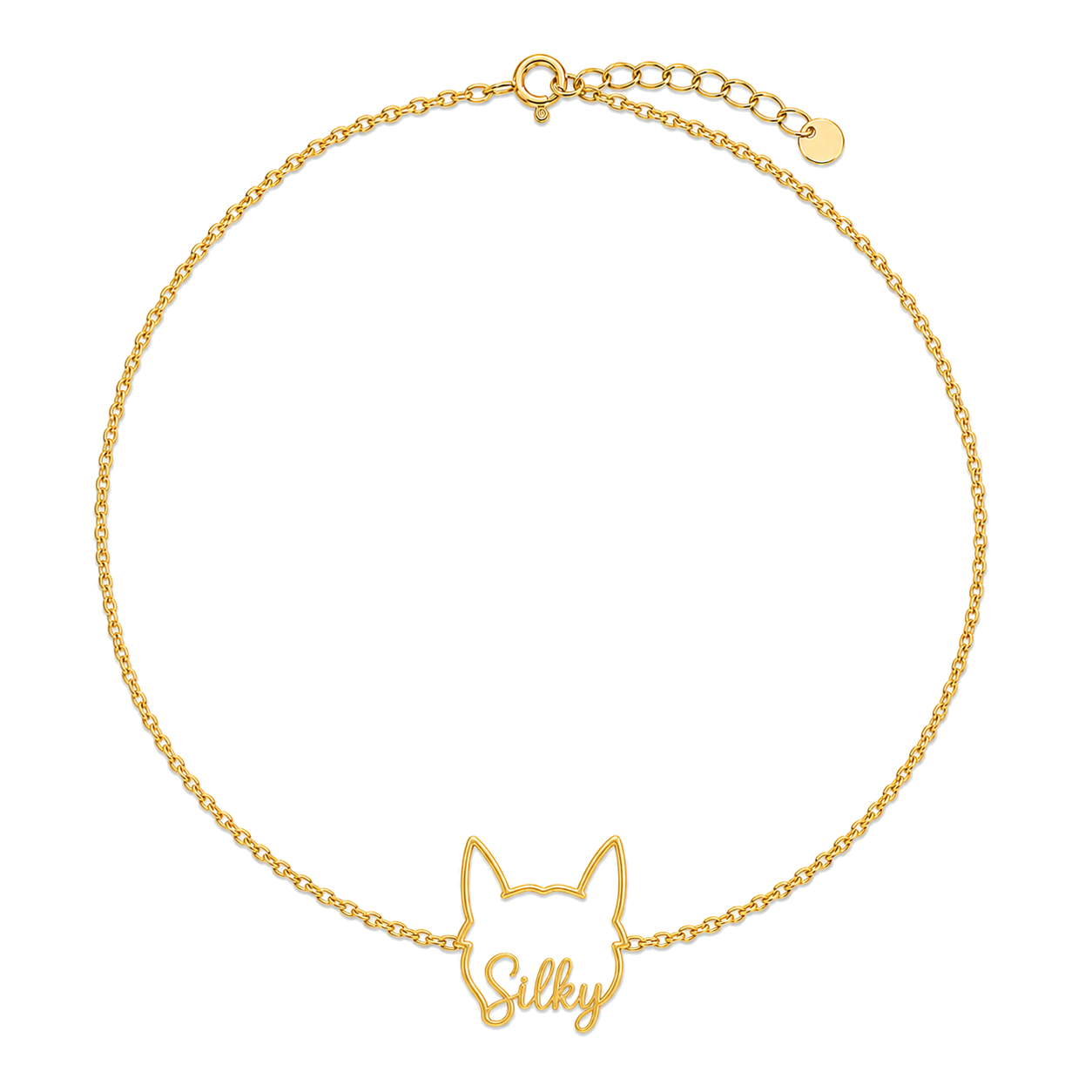 Soulyshine Silky Terrier Whisper Outline pet face and Silky name handcrafted bracelet - 18K Gold Vermeil front