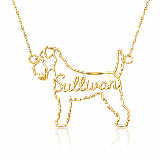 Soulyshine Soft Coated Wheaten Terrier personalized dog silhouette name necklace in gold - Sullivan design