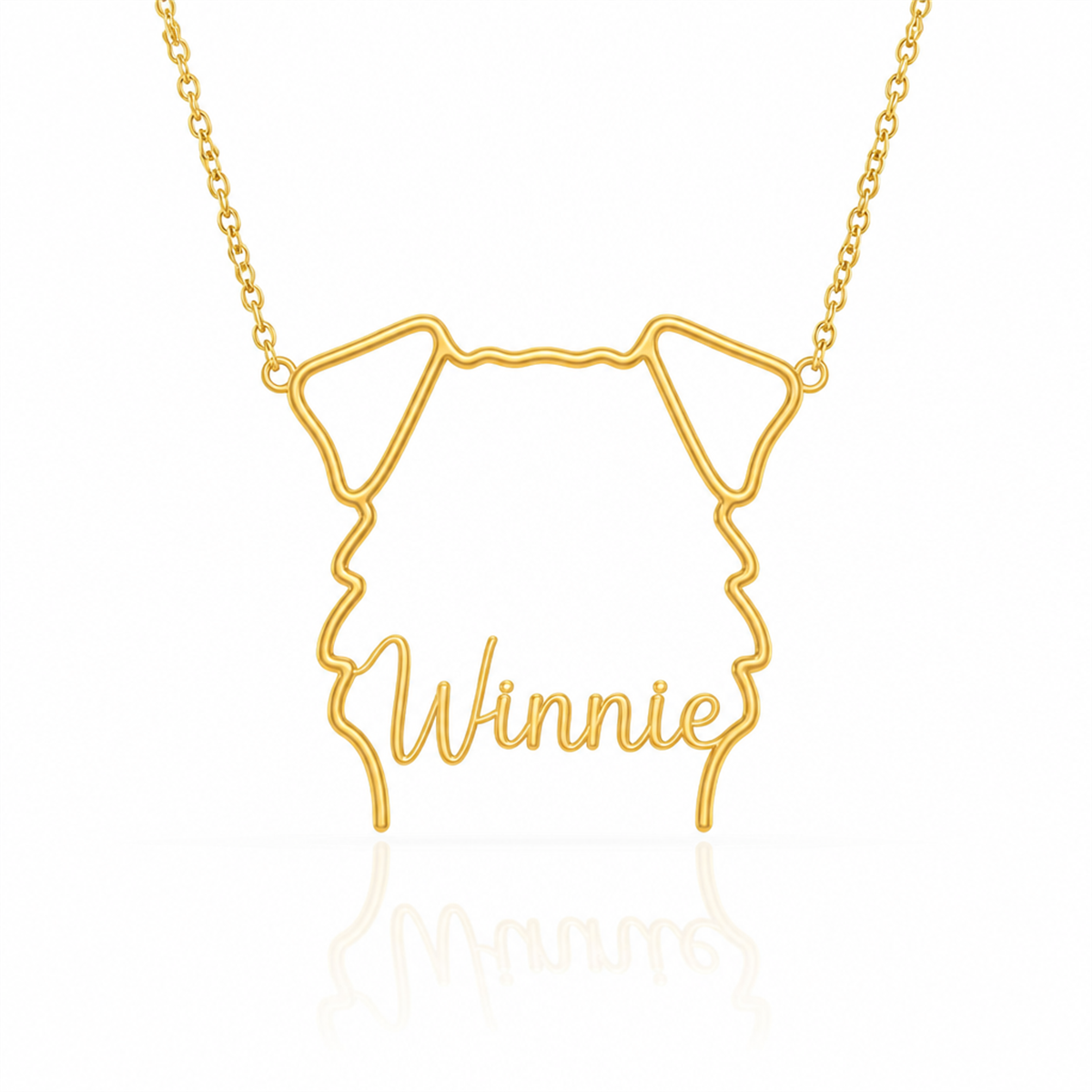 Soulyshine Soft Coated Wheaten Terrier personalized outline pet face and name necklace in gold