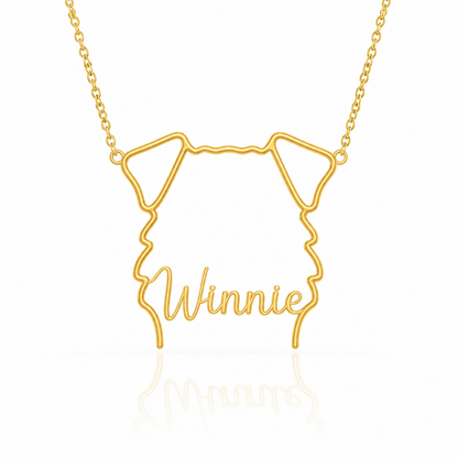 Soulyshine Soft Coated Wheaten Terrier personalized outline pet face and name necklace in gold