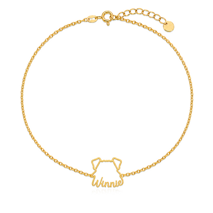Soulyshine Soft Coated Wheaten Terrier Whisper Outline pet face and Winnie name handcrafted bracelet - 18K Gold Vermeil front