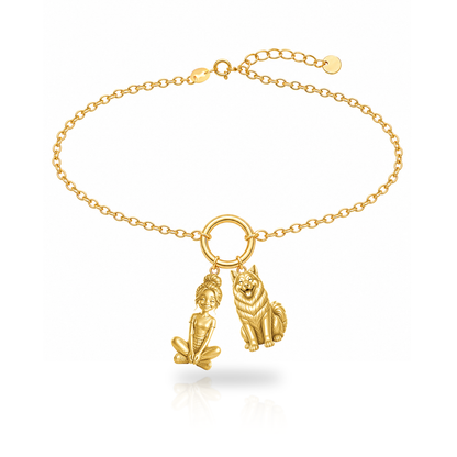 Alaskan Malamute personalized girl and dog charm bracelet