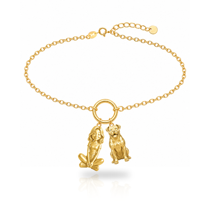 American Bulldog personalized girl and dog charm bracelet