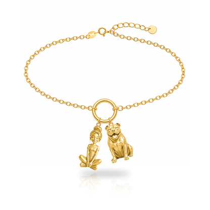 American Bully personalized girl and dog charm bracelet